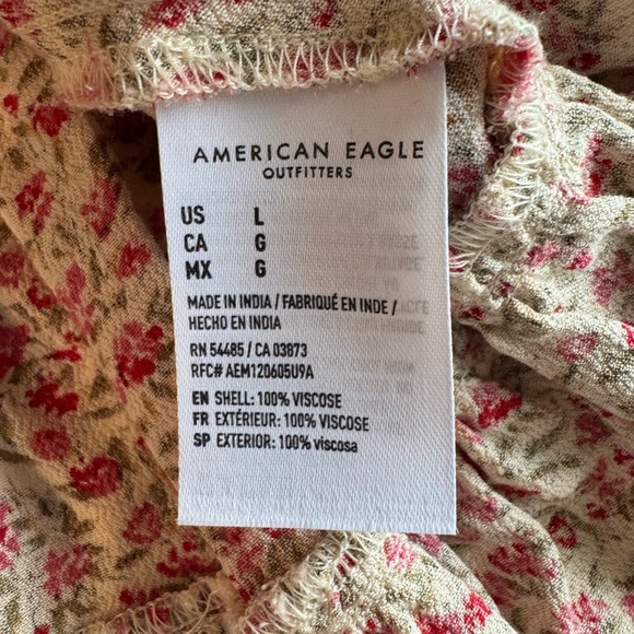 American Eagle Floral Peplum Blouse L Boho Cottagecore Open Back Top G8 - Picture 9 of 10